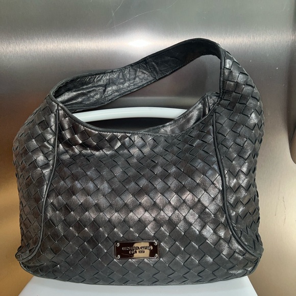 Michael Kors large Gunmetal Woven Leather Handbag